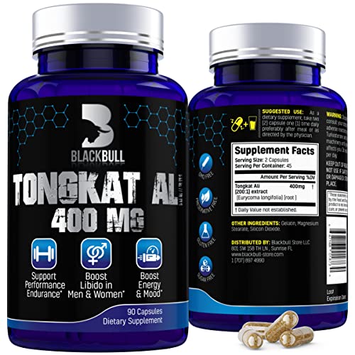 BlackBúll Tongkat Ali Extract 400 Mg- Eurycoma Longifolia, Tongkat Ali for Men 90 Capsules, 45 Days Supply, Supports Energy, Stamina and Immune System for Men and Women.Non GMO - tongat-ali