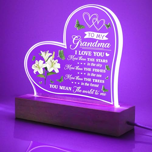 ZEEYUAN Mother's Day Gift for Grandma from Granddaughter Grandson, 7 Colors Acrylic Night Light Gifts for Grandmother, Unique Thank You Present Birthday Gift for Grandma
