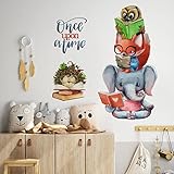 Mfault Once Upon a Time Reading Animals Wall Decals Stickers, Motivational Fox Elephant Owl Hedgehog...