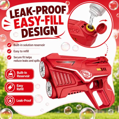 VORBLIX Bubble Gun for Kids 3-8 with LED Lights, Leak-Proof, 16-Hole, Red - image 5
