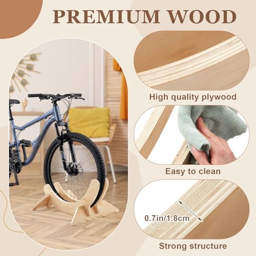 DoubleFill 1 Pack Wooden Stationary Bike Floor Stand Bicycle Indoor Storage 4 Adjustable Sizes Fit Commuter, Mountain, Road, Gravel Bikes Etc, Bike Wheel Wooden Display Stop Suitable for Home (Hollow)