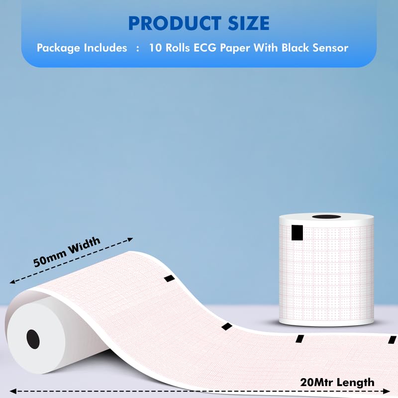 Image of OTICA ECG Thermal Paper Roll (50mm x 20mtr With Indicator) |Pack Of 10 Roll Thermal ECG Graph Paper Roll | Compatible with Standard Single /3 Channel ECG Machines