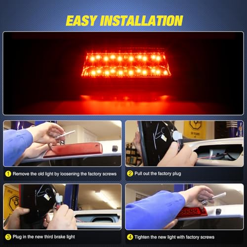 Image of Nilight Third Brake Light Tail High Mount 3rd Stop Lights Red Lens Compatible with Jeep Liberty 2002 2003 2004 2005 2006 2007 Van SUV Rear Center Cab Lamp