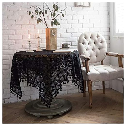 YQ Park Vintage Handmade Crochet Tablecloth Decorative Macrame Lace Table Cover Layer for Kitchen Dinning Pub Bedside Tabletop Sheet Decoration(Black, Rectangle/Oblong, 33x33 Inch)
