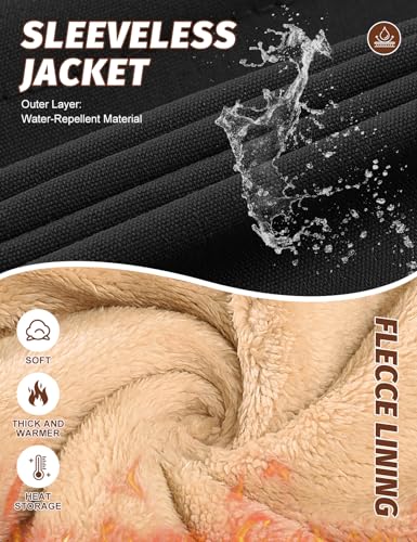 Lonya Weste Herren Winter Wasserabweisend Steppweste Leicht Ärmellose Jacke Fleeceweste Stehkragen Thermoweste Wärme Arbeitsweste Bodywarmer Vest Outdoor mit Taschen, Schwarz, L