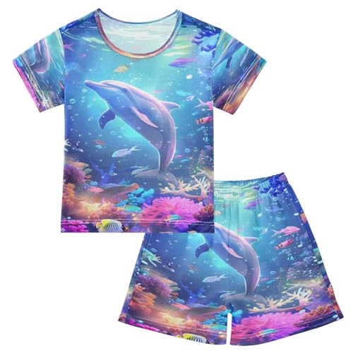senya Short Sleeve Pajamas Sets Summer Cotton Sleepwear Dolphin Colorful Coral