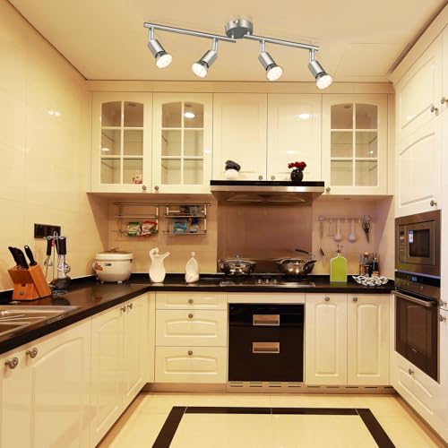 Defurhome LED Deckenleuchte Drehbar, 4 Flammig Strahler Deckenlampe Spot,Modern Deckenstrahler (Mattes Nickel) für Küche, Wohnzimmer, Schlafzimmer, inkl. 4 x 4W GU10 Lampen (400LM, warmweiß)