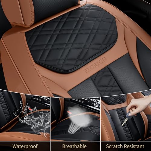 Image of FLORICH Seat Covers, Front Seat Covers 2 PCs, Automotive Seat Cover for Cars, Luxury Leather Universal Seat Cover Accessories Fit for Most Cars SUV Truck Sedans(Brown)