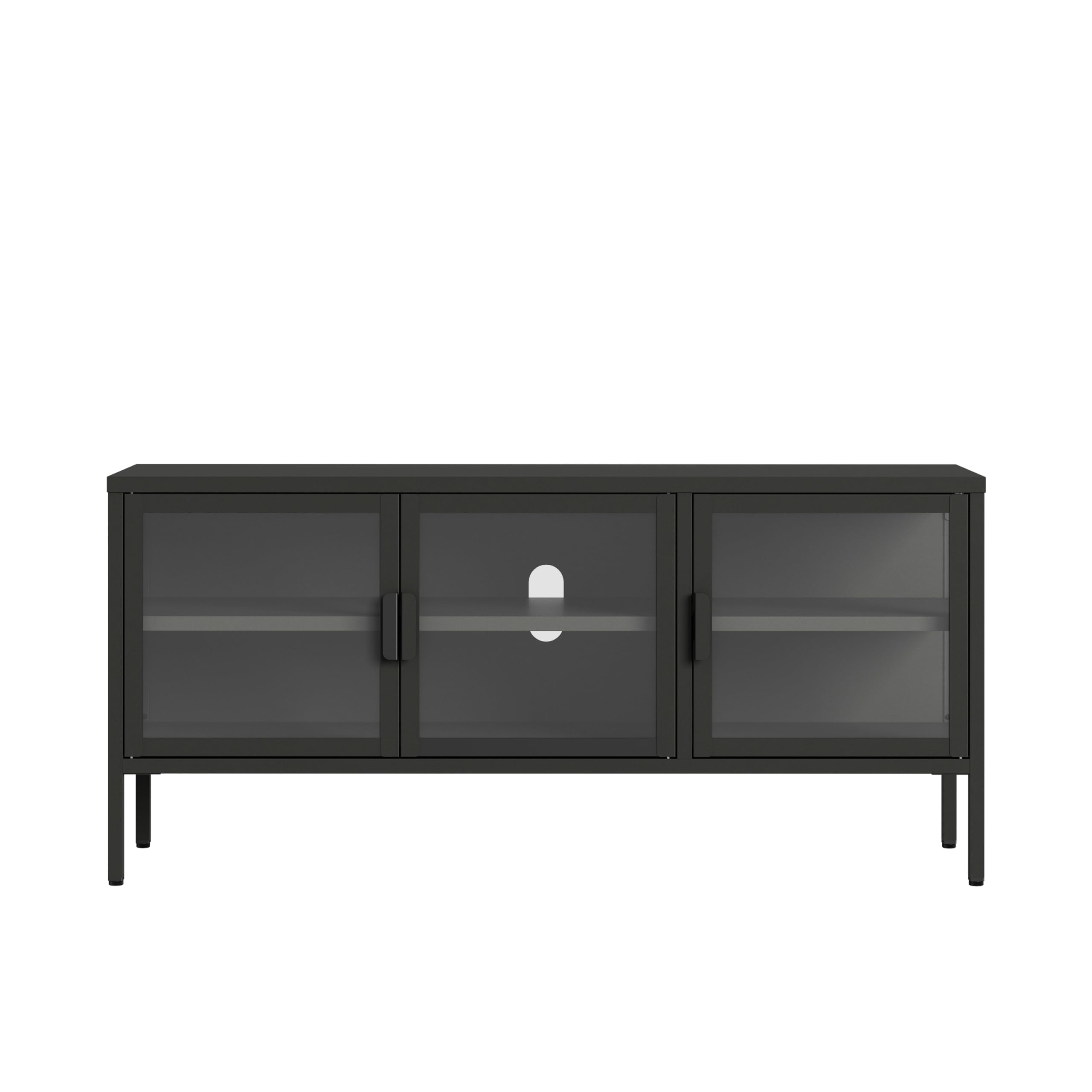 [en.casa] Armadietto con Vetrina Mobile TV in Acciaio Nero con 3 Ante in Vetro Temperato Mobile Contenitore Moderno per Soggiorno Ufficio 55 x 118 x 35 cm