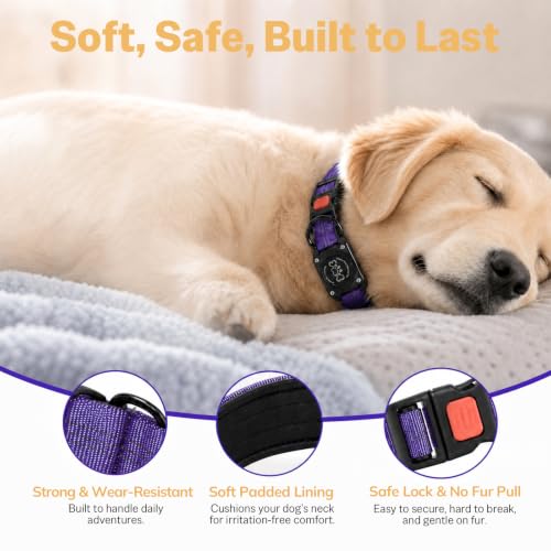 Image of Geamen Waterproof Dog Collar QR Code Reflective Collar Purple,XL