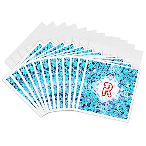 Cartes de vœux initiale R rouge 3dRose | Lot de 12 formats carrés 15x15 cm