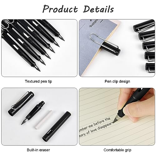 OFFCUP 6 PCS Inkless Pencil, Infinity Pencil with 6pcs Replacement Nibs and 2pcs Eraser, Reusable Everlasting Pencils - Image 3
