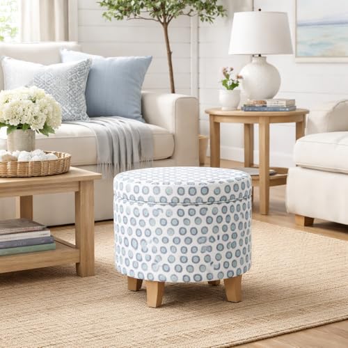 Image of HomePop 19 inch Round Storage Ottoman - Green Medallion Ikat Print