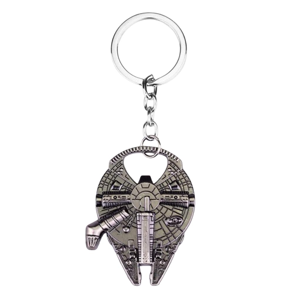 Added Sparkle Millennium Falcon Bottle Opener Keyring – Silver Metal Star Spaceship Key Chain | Compact 4.3 x 5.7cm Key Ring for Fans, Gifts & Collectors