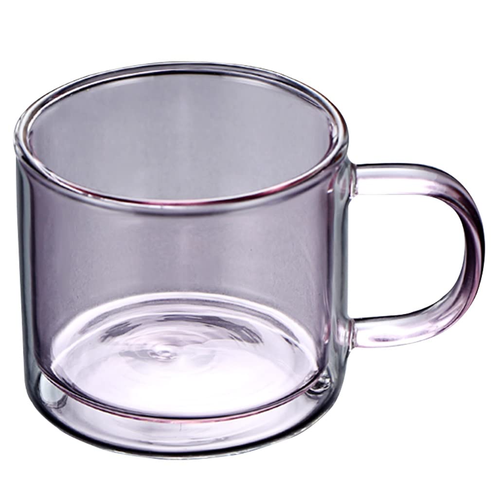 Doppelwandiges Glas-Kaffeetassen-Set, wiederverwendbar, isoliert, Kaffeetasse mit Griff, farbige Trinkgläser, Weingläser, Glasgeschirr, Trinkgläser, Teetasse, 250 ml (Rosa)
