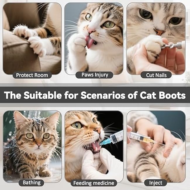 Cat Booties Anti Scratch Mittens,4 PCS cat Claw Covers,Mesh Breathable Cat Shoes,Adjustable Cats Anti Scratch Gloves,Suitable for Cats When Bathing and Nail Trimming-9kEgD8y4