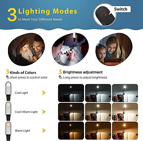 ABGRC Lampka nocna Czarna lampa biurkowa, lampka do czytania LED ładowana przez USB z czujnikiem dotykowym, elastyczny klips na książce lampka do czytania w łóżku