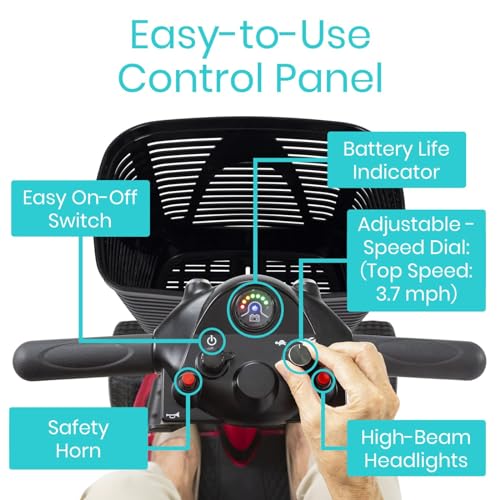 Vive 4 Wheel Mobility Scooter - Electric Powered Wheelchair Device - Compact Heavy Duty Mobile for Travel, Adults, Elderly - Long Range Power Extended Battery with Charger & Basket