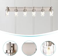 Vista 9 de BONLICHT Mid-Century Bathroom Vanity Wall Light with Clear Water Glass, Farmhouse 6 Light Bath Lighting Over Mirror Modern Brushed Nickel Sconce
