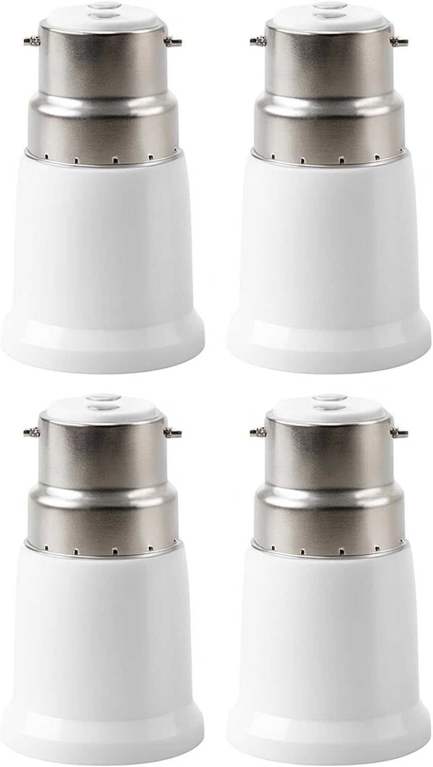 4PCS B22 to E27 Socket Converter, Bayonet to Screw Bulb Adapter for LED, CFL, Halogen, Incandescent Bulbs, Fireproof Housing, Easy Install Base, B22 to E27 Adapter, Bayonet to Screw
