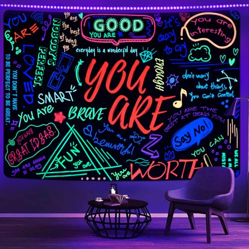Uspring Blacklight You Are Tapestry Uv Reactive Inspirational Quote Tapestries Colorful Classroom Kid Tapestry Positive Saying Wall Hanging Aesthetic Tapestry For Teen Girl Bedroom thumb #2