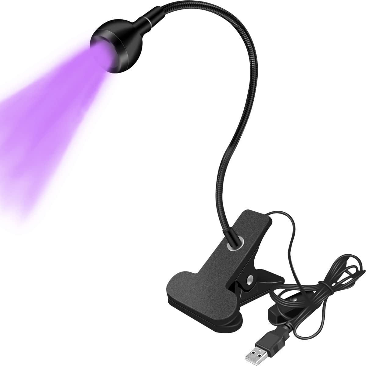 Sdygdb Black 3W Led Ultraviolet Light With 4 Dimmable Brightness Flexible Lamp Usb-Powered Uv Gel Curing Lamp For Fluorescent Paint Led Desk Light Clamp With 360°Hose For Nail Gel Drying(Black)