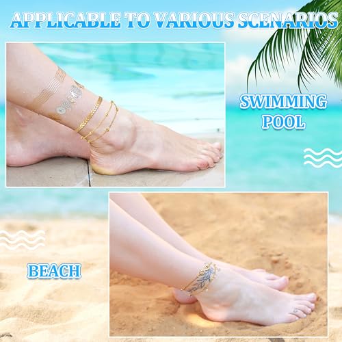 Hicarer 16 Pieces Ankle Bracelets 14K for Women Anklets Set Boho Beach Anklets Foot Chains Adjustable Foot Hand Jewelry Romantic Gift4