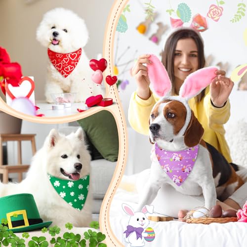 Weewooday 50 Pcs Holiday Dog Bandanas Bulk for Valentine's & St. Patrick's Day, Easter Happy Birthday Summer Soft Bibs Adjustable Triangle Bandana for Small Medium Large (25.6 x 17.7 x 17.7 Inch) - Image 3