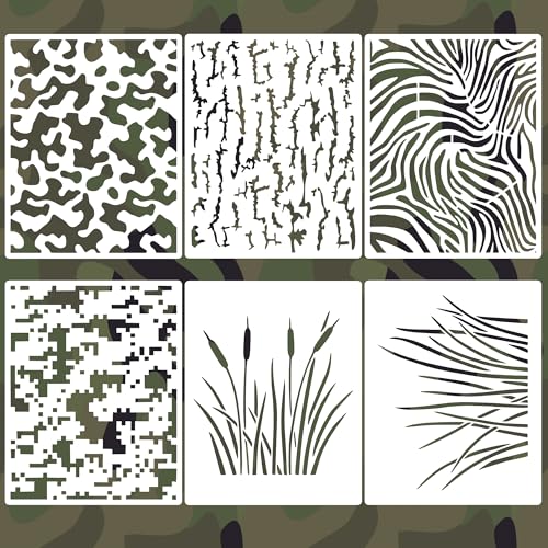 6 Pcs Large Camo Stencils for Painting Camouflage Stencils for Spray Paint Crafts Reusable for Boat Fabric Wood Walls DIY Home Decor