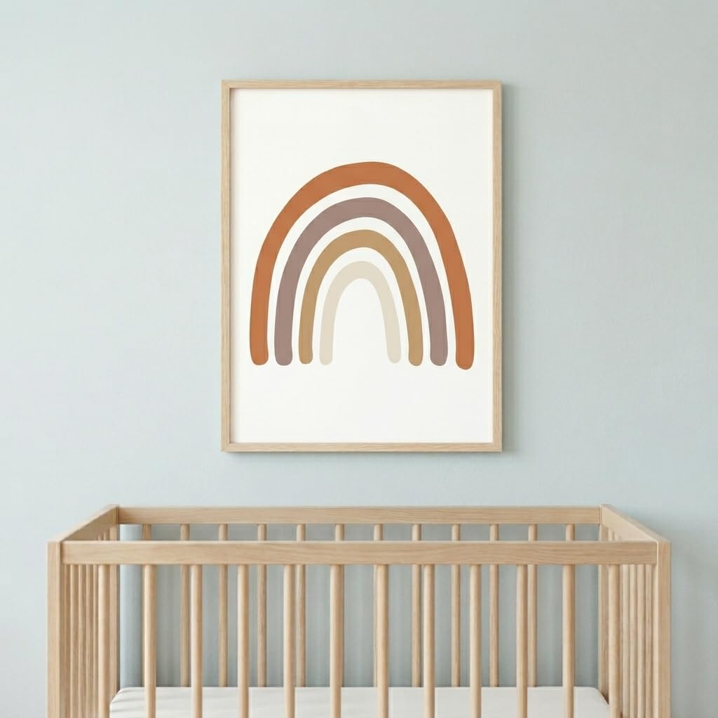 Set de 3 Cuadros Infantiles - Triptico Láminas Infantiles Personalizadas con Nombre e Inicial A3 - Decoración Habitación Bebé León y Arcoíris Boho Nordico Animales - Regalo Lienzo - Sin Marco (León)