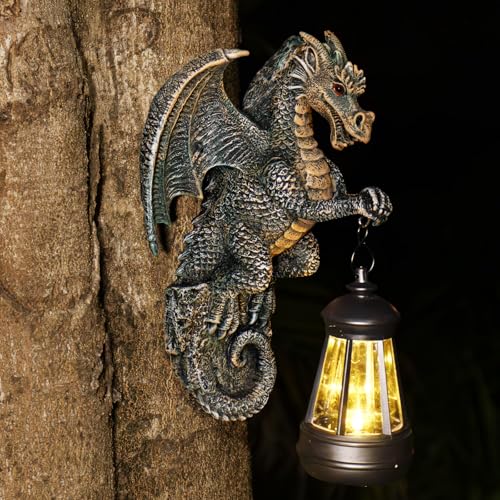 Lanterne solaire en statue de jardin dragon : idée cadeau médiéval pour décoration de pelouse