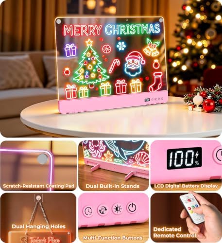 16.8 Inch LED Drawing Board, Rechargeable Remote Control Doodle with 12 Color Markers 15 Light Up Effects Erasable Writing Note Board Ideal Christmas Birthday Gifts for Girls Boys Kids (Pink) - 3