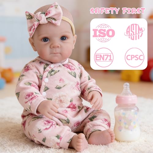 Image of EKOKIZ 20 Inch Realistic Reborn Baby Doll Girl Lifelike Baby Dolls, Soft Cloth Body & Silicone Limbs Newborn Doll with Floral Outfit & Accessories, Gift Box for Kids 3+ & Collectors