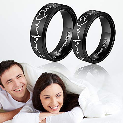 Heartbeat Rings for Couples I Love You Matching Promise Rings Wedding Bands for Him Her with Box Titanium Stainless Steel Comfort Fit4