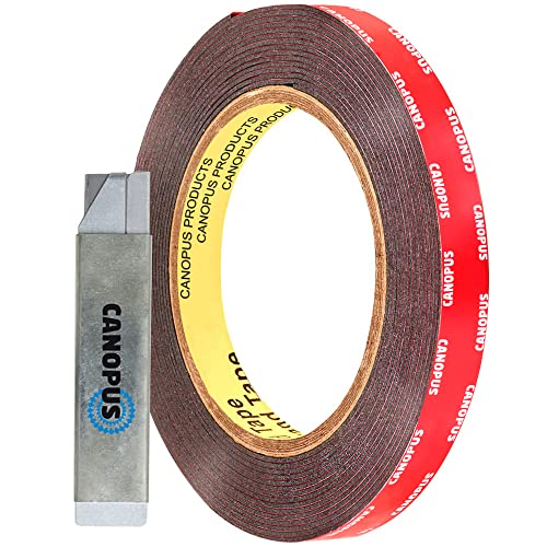 CANOPUS Double Sided Tape, 5952 Heavy Duty Mounting Tape, Strong Bond & Weatherproof Seal Strip for Automotive Mounting, Picture and Photo Frame, Poster, Craft, 0.50 in x 15 ft, Black, Made in USA
