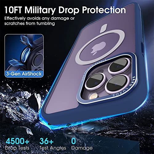 Image of Vaku Luxos Clear Armor MagPro for iPhone 14 Pro Case Cover, Shockproof, Scratch Resistant, Slim, Thin, Military-Grade Metal Ring Camera Protection, Compatible with MagSafe Back Cover - Dark Blue