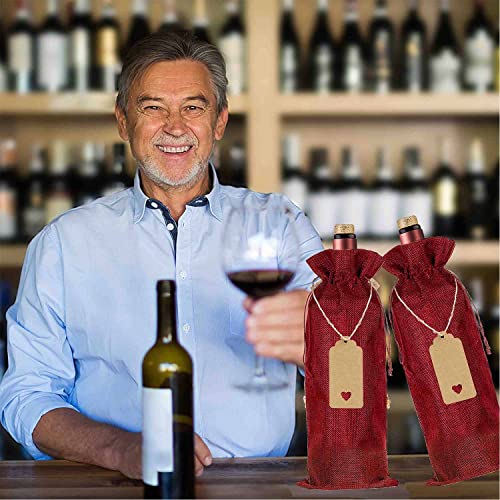 Homum 12 Pcs Premium Burlap Wine Bags, Wine Gift Bags With Drawstrings - Reusable Wine Bags, Wine Bottle Bags For Weddings, Parties, Blind Tastings, Christmas, Birthdays, Housewarming, Home Storage (Red) #TOP6