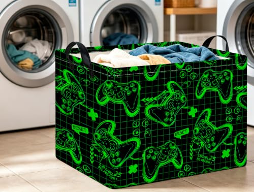 Image of CLOCOR Rectangular Storage Basket Empty,Gift Basket,Waterproof Storage Bin,Room Decor(Fluorescent Green Game)