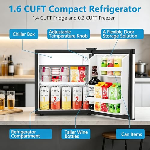 Image of Antarctic Star Compact Refrigerator,1.6 Cu.Ft Single Door Small Fridge,With Removable Glass Shelf and Adjustable Thermostat,for Dorm,Office,Apartment,SILVER
