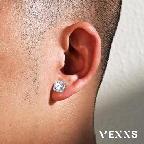 VEXXS Diamond Stud Earrings for Men, S925 Sterling Silver 14K Real Gold Plated Iced Out Earrings Micro Pave 5A CZ Stones Men’s Studs, Hypoallergenic4
