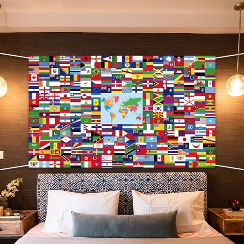 Banner World Flags, pano de fundo de bandeiras do mundo, bandeira mundial de 1,5 x 0,9 m, fundo de b