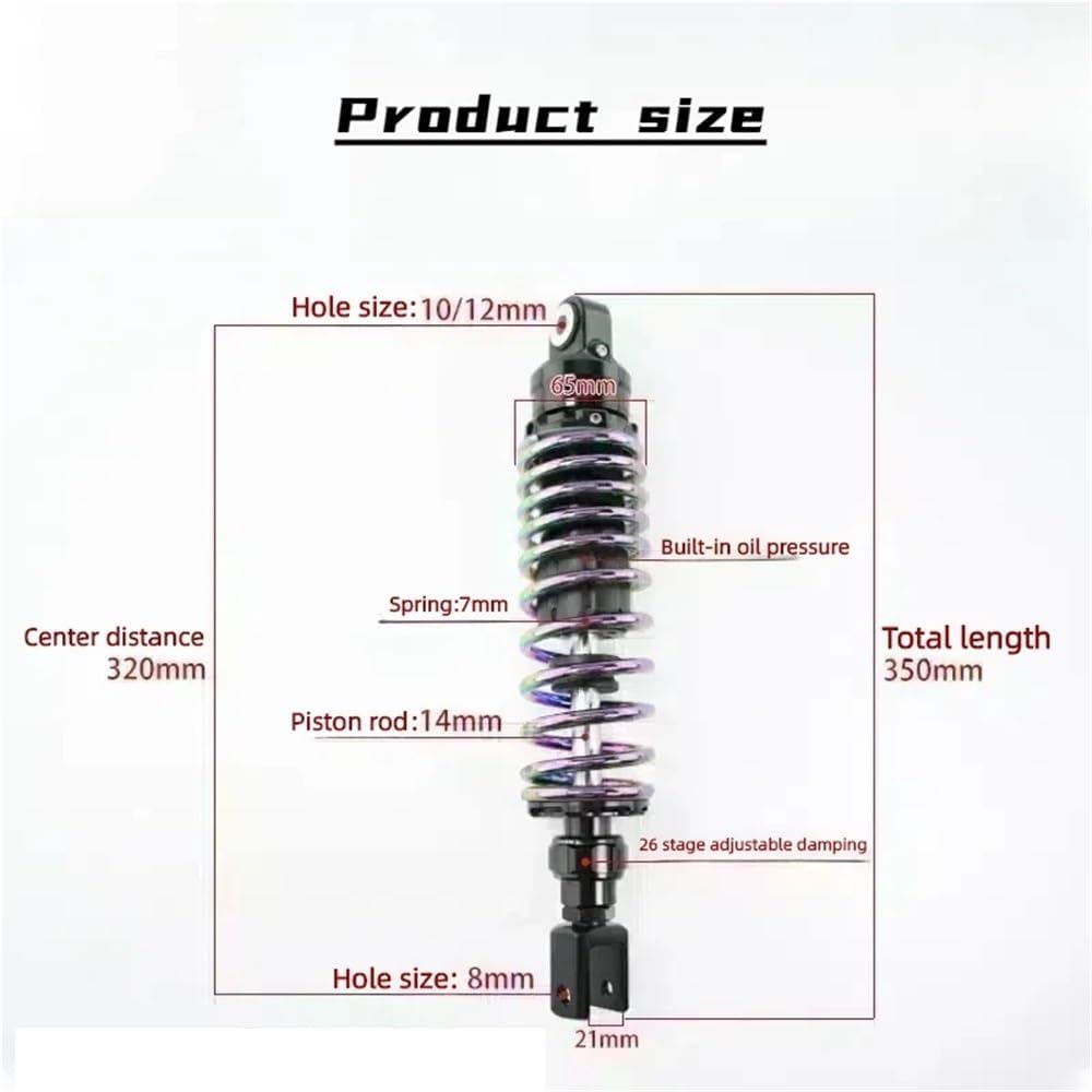 Bike Rear Shock 320MM Motorcycle Adjustable Pressure Rear Shock Damper Rear Spring Shock Absorber