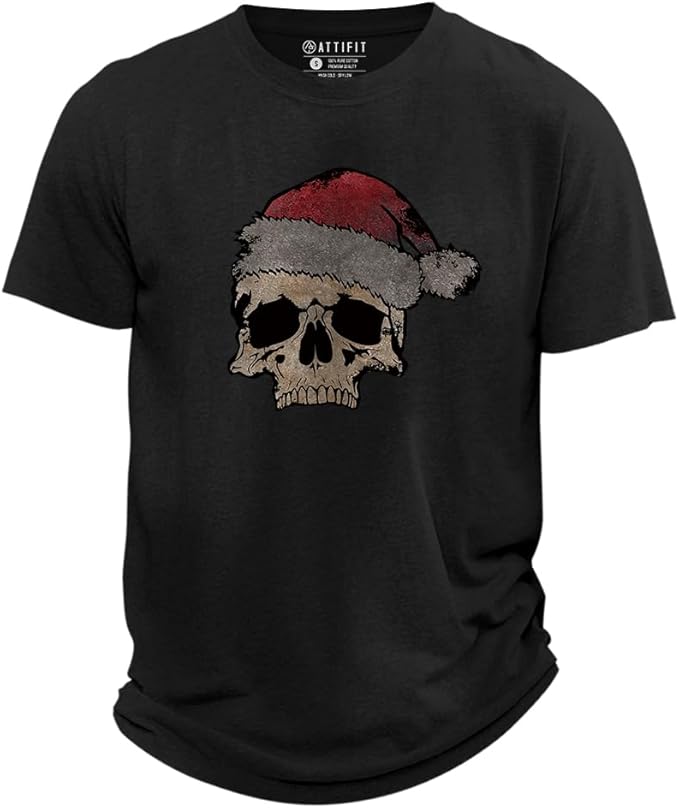 ATTIFIT Men’s Christmas Graphic T-Shirt – 100% Cotton, Classic Fit, Short Sleeve Crewneck, Festive Holiday Tee (AU, Alpha, Large, Regular, Regular, Christmas Skull) : Amazon.com.au: Clothing, Shoes & Accessories