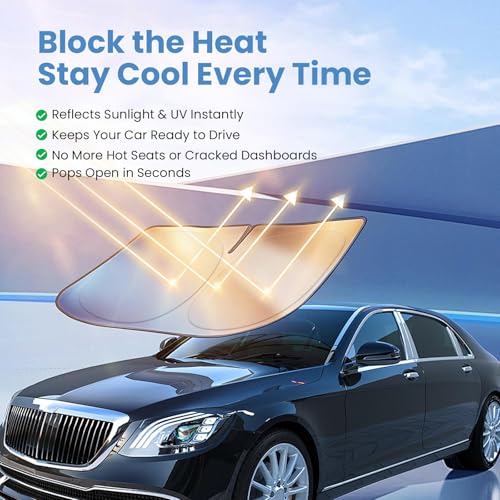 Windshield Sun Shade for Chevrolet Silverado 2019-2025 – Custom Fit Sun Shield with Mirror Cut‑Out, Blocks Heat & UV, Foldable with Storage Pouch - Chevy Silverado Windshield Sunshade