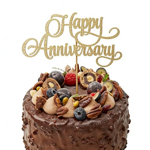 Happy Anniversary Cake Topper Wedding Anniversary Party Decorations 1st 2nd 3rd 10/15/16/18/20/30/40th Glitter Party Cake Topper (gold1)