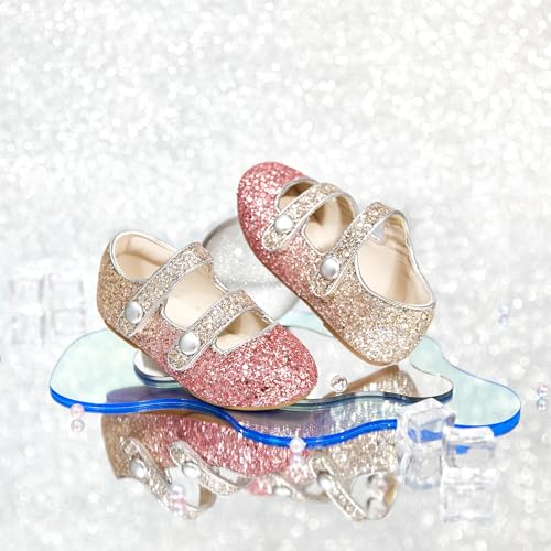 Image of PHIRAMIN Toddler Flower Girl Glitter Dress Shoes Little Girl Ballet Flats Bow Wedding Party
