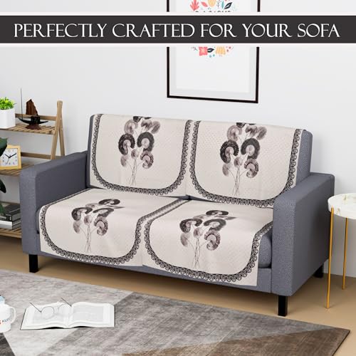 Image of Kuber Industries Set of 4 Velvet 2 Seater Sofa Covers for Living Room | Easy Machine Washable Sofe ke cover for Home Comfort | Digital Flower-Cream & Green