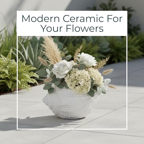 Decorative Planter Pot with Seashell Pattern– Ceramic Stoneware Outdoor and Indoor Plant Pot – Modern Garden and Home Decor Ceramic Planters – Stylish Pots for Plants with Drainage - 10", White by Sagebrook Home - Image 3