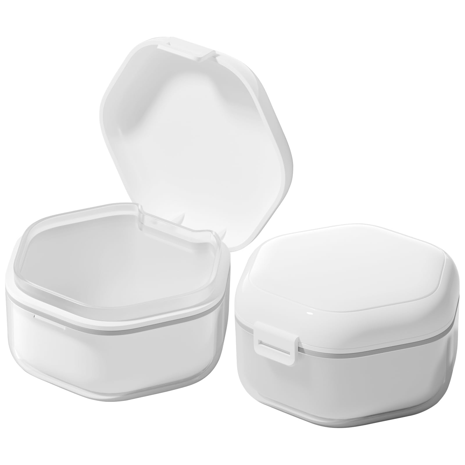 Cucufor Denture Bath Case Retainer Case, Food-Grade Durable Denture Box 3 Layers False Teeth Holder with Removable Strainer Basket Retainer Cleaning