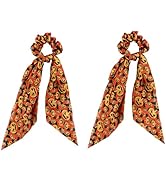 Housoutil Halloween Pumpkin Ponytail Hair Band, 2PCS Large Intestine Hair Band with Ribbon, Pumpk...
